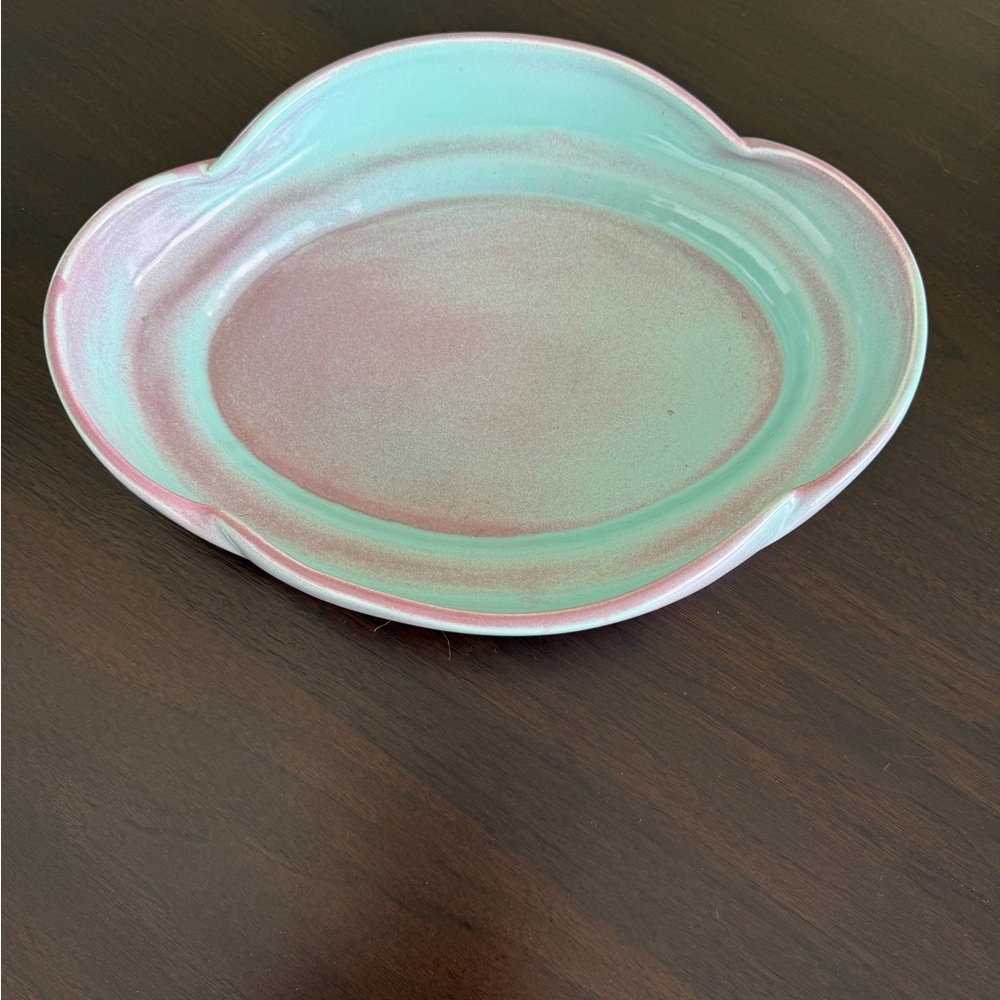 Mint and Pink Glazed Ceramic Serving Platter